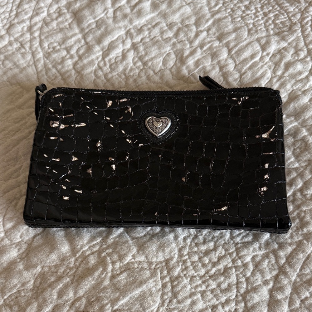Brighton Black Croc-Embossed Wristlet